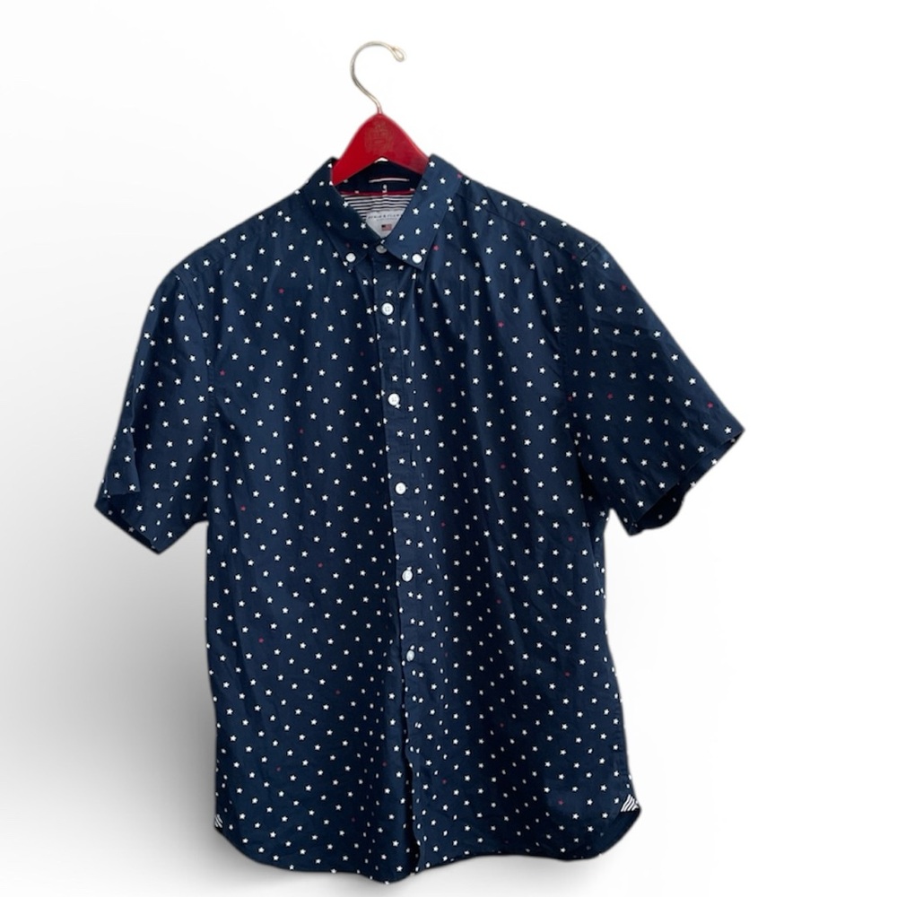 Denim & Flower Freedom Navy and White Stars Short Sleeve ButtonShirt Size‎ XL